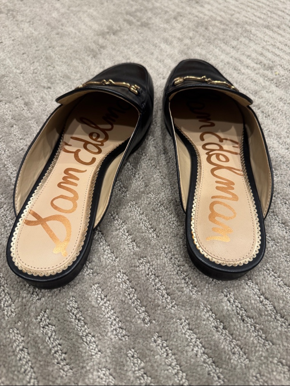 Sam Edelman Black Leather Slip-On Mules with Gold Hardware - Picture 2 of 5
